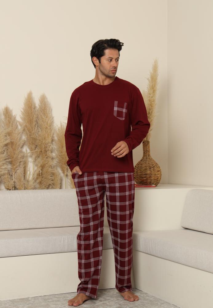 Pijama Barbati ,Maneca si Pantaloni Lungi,Culoare Rosu cu Alb,Engros